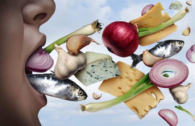 Bad Breath can be cause by the food you eat Bad Breath can be cause by the food you eat