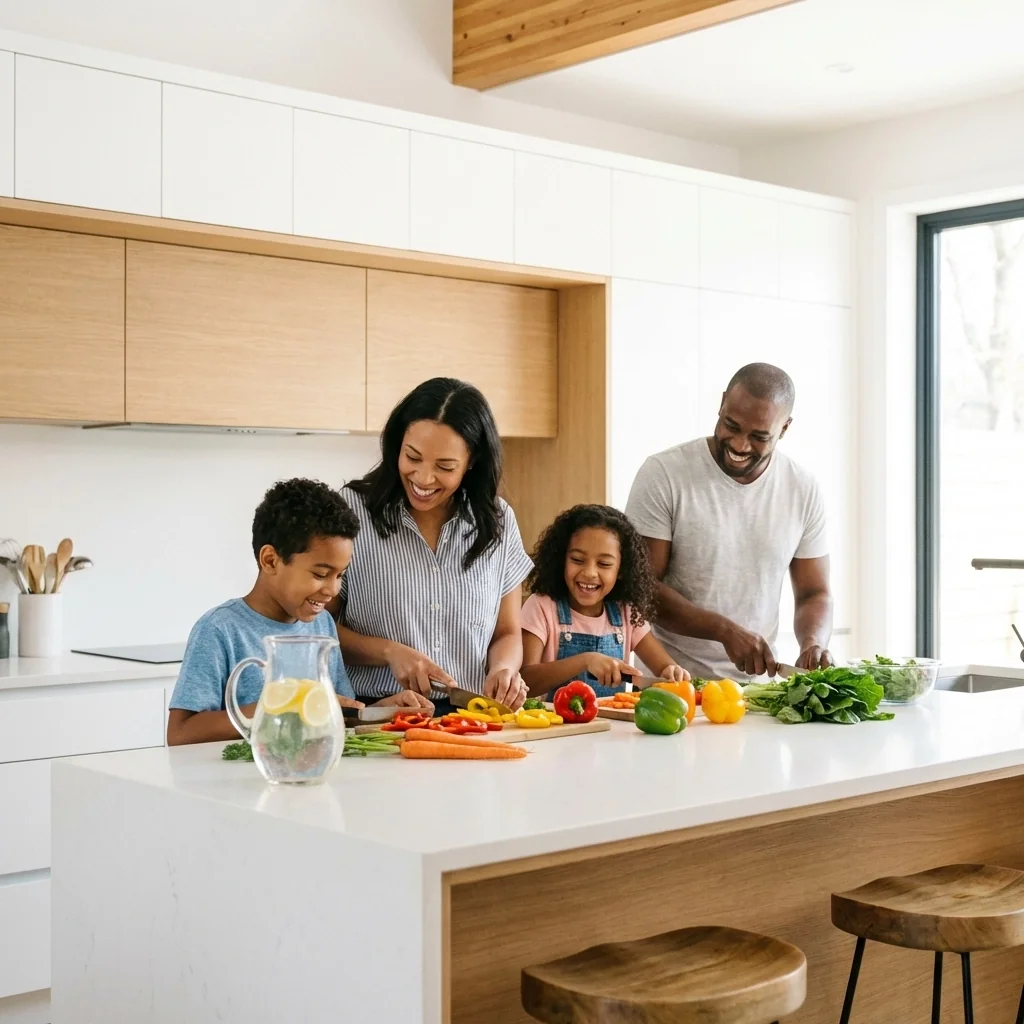 American Family Prepping Healthy Lunch